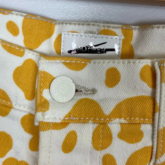 Mother Jeans Womens 30 Yellow White Floral Leopard Curbside Heel Raw Hem - Picture 6 of 15